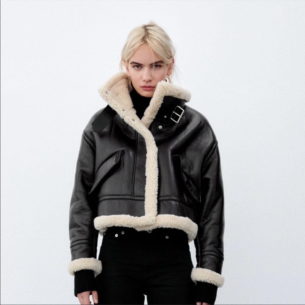 FAUX LEATHER FLEECE COLLAR JACKET ZARA